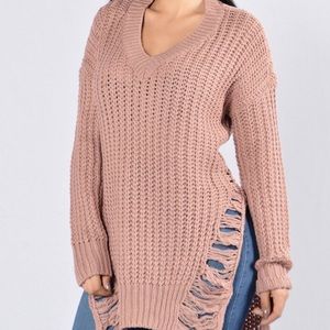 Fashion Nova Unwind Mauve Ripped Sweater
